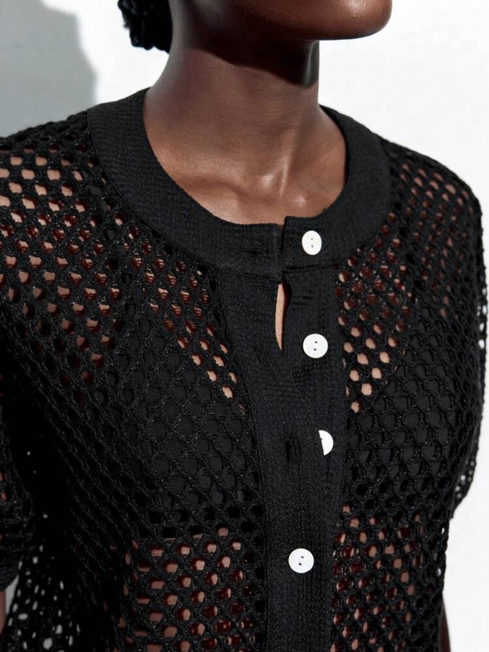 Black Open-Knit Short Sleeve Cardigan - Picture 5 of 5